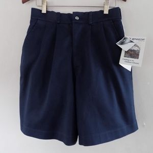 NWT Golf shorts 6 Navy Cotton Lycra Long Pleats Blue Pockets Belt loops Sportif
